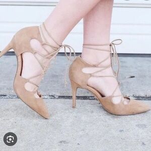 Nude Suede Banana Republic Lace-Up Pumps 7